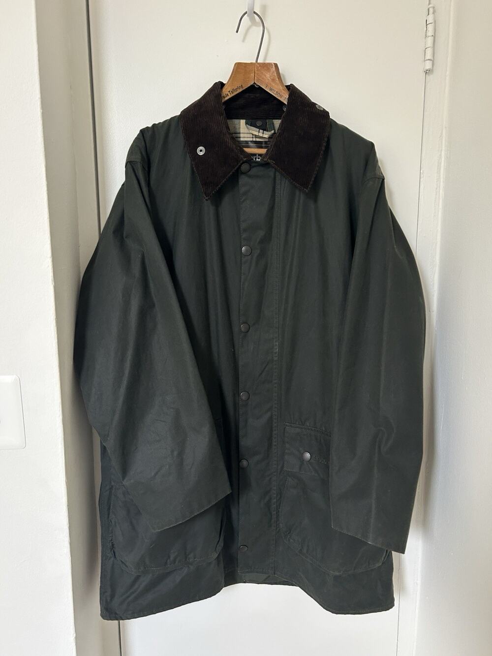 Barbour Border Waxed Canvas Jacket Olive Green Made In England Large XL Coat